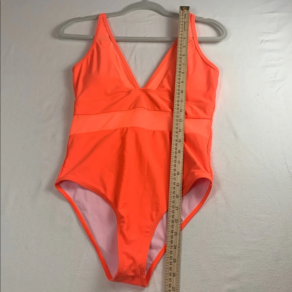 Pink Lily NWOT One Piece Swimsuit Neon Orange Small Mesh Detail at VNeck & Waist